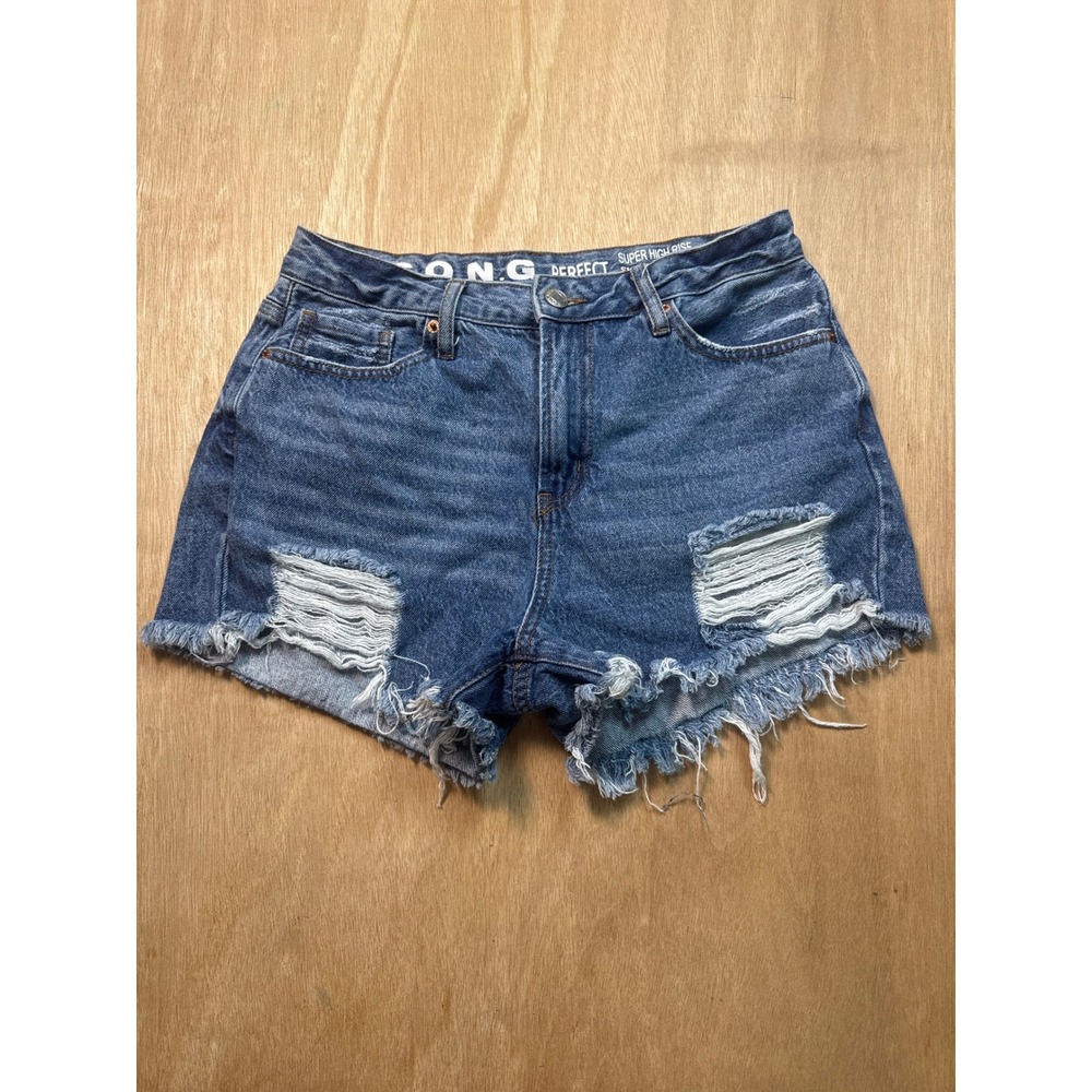SONG Perfect Super High Rise Distressed Denim Shorts Size 11 Distressed